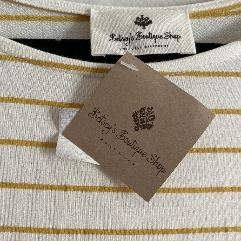 Betsey's Boutique Shop Women S White/Yellow Striped Drawstring Waist Dress NWT - Picture 9 of 11